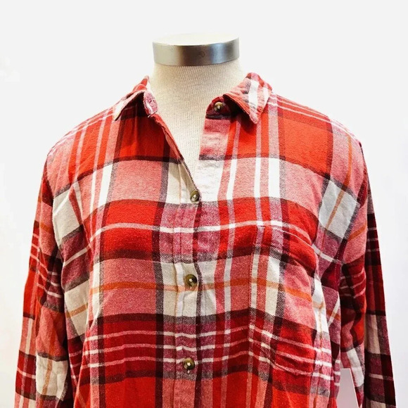 NWT SONOMA Women Long Sleeve Button Down Red Plaid Flannel Shirt Sz Extra Large - Picture 2 of 12